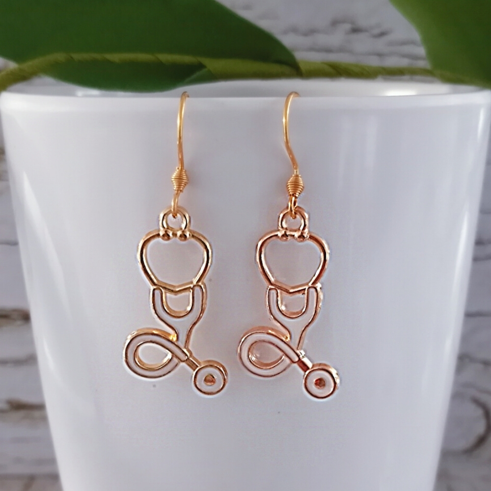 White Stethoscope Hook Earrings